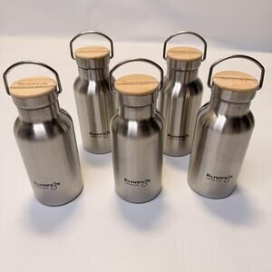 Kuvings Insulated Water Bottle Set Of 5 Silver Stainless Bamboo Lid Logo BRANDED